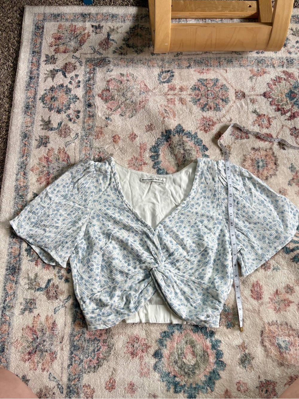 Abercrombie & Fitch Floral Twist-Front Crop Top- Blue and White